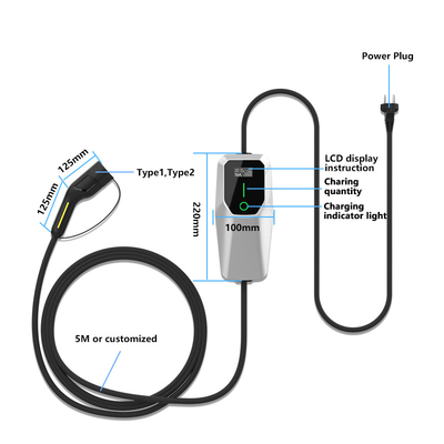 3.5kW 7kW 11kW Ev chargeur Ac pile de charge portable IP65 étanche