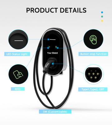 220Vac /-10% Voltage de sortie 7kw Type2 Wallbox 32A Carica e Gioca chargeur électrique pour la maison
