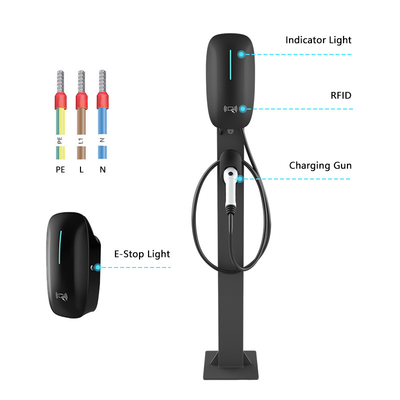 Chargeur de voiture électrique portable de 7 kW à courant continu rapide 220V avec détection de température de connexion et support de sol mural