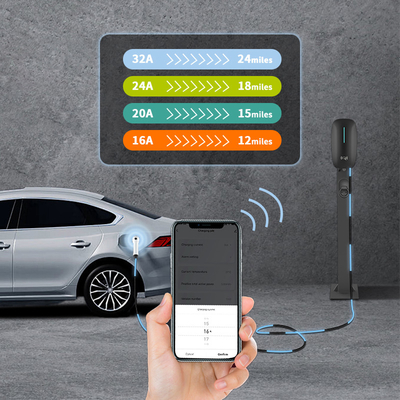 Chargeur de voiture électrique portable de 7 kW à courant continu rapide 220V avec détection de température de connexion et support de sol mural