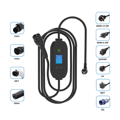 Chargeur électrique portable de 3,5 kW à phase unique monté sur le mur avec prise de charge et détection de l'isolation